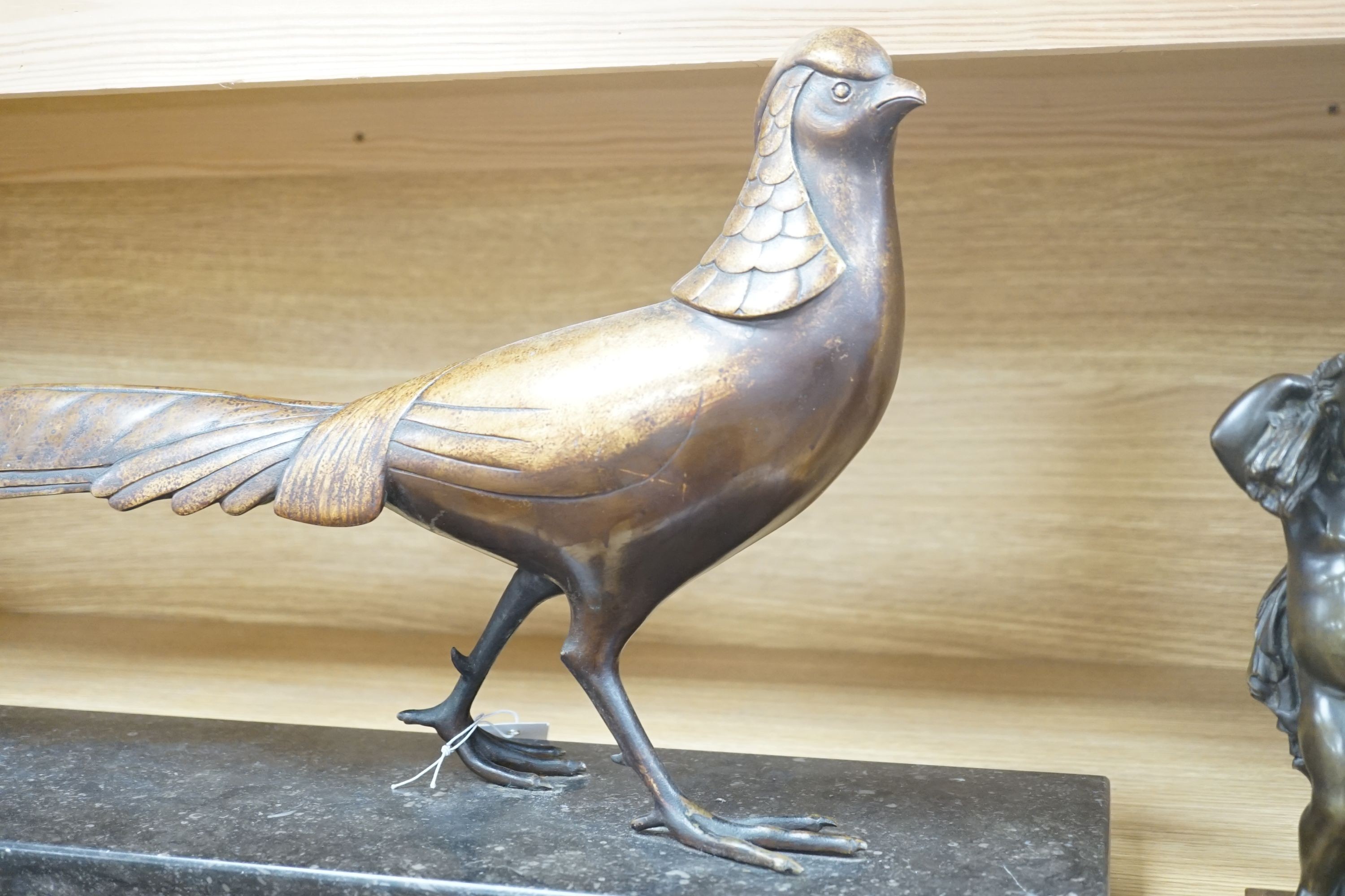 An Art Deco bronze and slate pheasant, signed Lorino - 74cm long